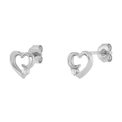 PRIMROSE Sterling Silver Cubic Zirconia Polished Open Heart Stud Earrings