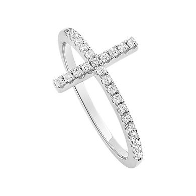 PRIMROSE Sterling Silver Pave Cubic Zirconia Sideways Cross Band Ring
