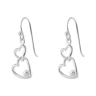 PRIMROSE Sterling Silver Double Polished Interlocking Heart Drop Earrings