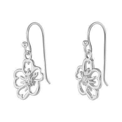 PRIMROSE Sterling Silver Polished Flower & Cubic Zirconia Drop Earrings