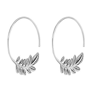 PRIMROSE Sterling Silver Polished Oxidized Leaf Wire Earrings