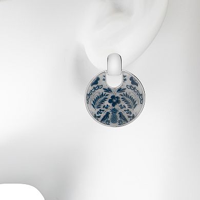 LC Lauren Conrad Silver Tone Floral Print Circular Drop Earrings