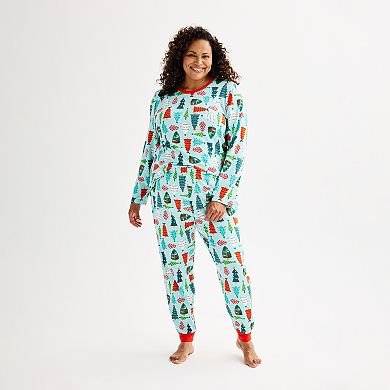 Plus Size Jammies For Your Families® Trees Pajama Top & Jogger Pajama Bottoms Set