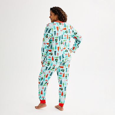 Plus Size Jammies For Your Families® Trees Pajama Top & Jogger Pajama Bottoms Set