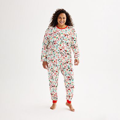 Plus Size Jammies For Your Families® Fa La La Pajama Top & Jogger Pajama Bottoms Set