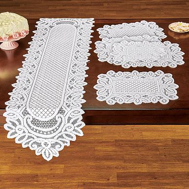 Collections Etc Charming 5-piece White Lace Runner & Placemat Table Linens Rectangle