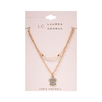 LC Lauren Conrad Gold Tone 2 Row Turtle Pendant Necklace