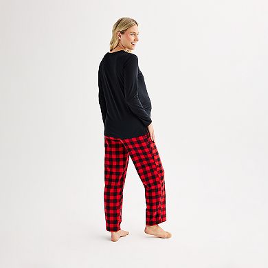 Maternity Jammies For Your Families?? Merry & Bright Buffalo Plaid Pajama Top & Fleece Wide Leg Pajama Bottoms Set