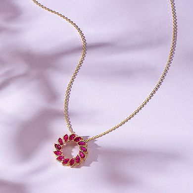 18K Gold Over Silver Created Ruby Starburst Pendant