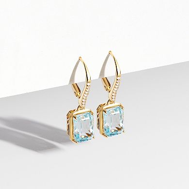 18K Gold Over Silver Genuine Blue and White Topaz Leverback Earrings