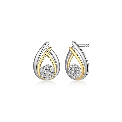 Two Tone Sterling Silver 1/10 Carat T.W. Diamond Teardrop Earrings and Pendant Necklace Set