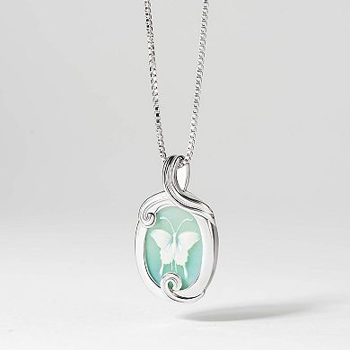 Sterling Silver Genuine Green Agate Butterfly Cameo Pendant