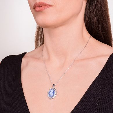 Sterling Silver Genuine Blue Agate Butterfly Madonna Pendant