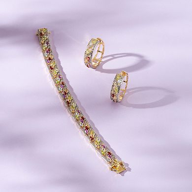 Gold Tone Semi-Precious Rainbow Gemstone Bangle Bracelet and Hoop Earring Set