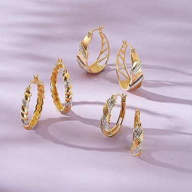 Gold Tone Diamond Accent Hoop Earrings