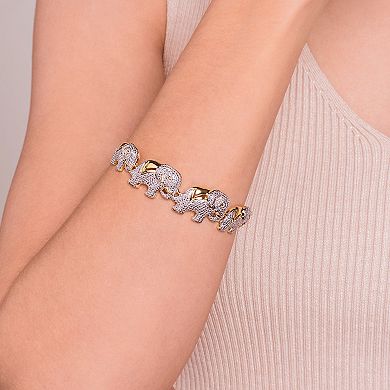 18K Gold Over Bronze Diamond Accent Elephant Bangle