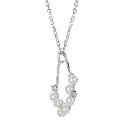 PearLustre by Imperial Sterling Silver Freshwater Cultured Pearl & Lab-Created White Sapphire Cluster Pendant Necklace