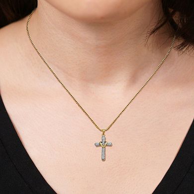 18K Gold Over Sterling Silver Diamond Accent Cross Earrings and Pendant Necklace Set