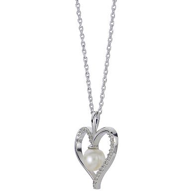 PearLustre by Imperial Sterling Silver Freshwater Cultured Pearl & Lab-Created White Sapphire Heart Pendant Necklace