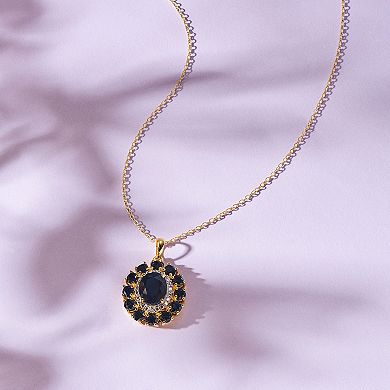 18K Gold Over Silver Genuine Black Sapphire and Diamond Accent Pendant