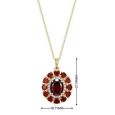 18K Gold Over Silver Genuine Garnet and Diamond Accent Pendant