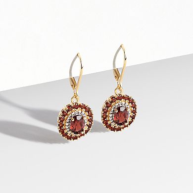 18K Gold Over Silver Genuine Garnet and Diamond Accent Leverback Earrings