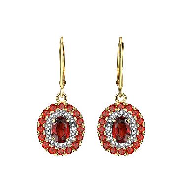 18K Gold Over Silver Genuine Garnet and Diamond Accent Leverback Earrings