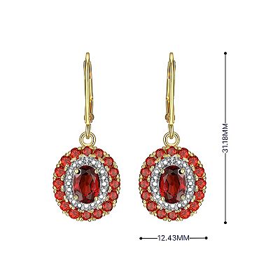 18K Gold Over Silver Genuine Garnet and Diamond Accent Leverback Earrings