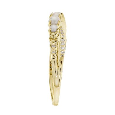 PearLustre by Imperial 14k Gold Freshwater Cultured Pearl & 1/10 Carat T.W. Diamond Ring