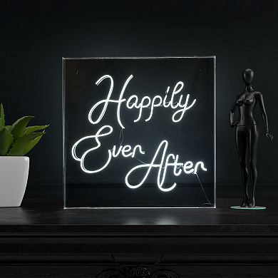 Happily Ever After Square Contemporary Glam Acrylic Box Usb Operated Led Neon Light