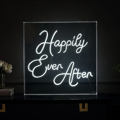 Happily Ever After Square Contemporary Glam Acrylic Box Usb Operated Led Neon Light