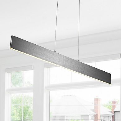 Draper 32" Adjustable Integrated Led Metal Linear Pendant, Light Brown Wood Finish