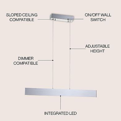 Draper 32" Adjustable Integrated Led Metal Linear Pendant, Light Brown Wood Finish