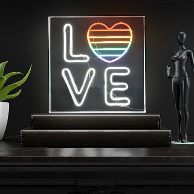 Love Square Contemporary Glam Acrylic Box Usb Operated Led Neon Light