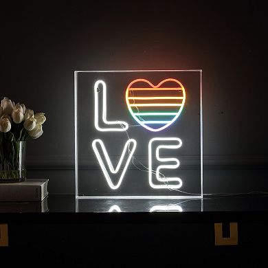 Love Square Contemporary Glam Acrylic Box Usb Operated Led Neon Light