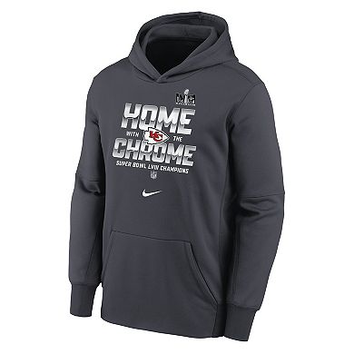 Youth Nike  Anthracite Kansas City Chiefs Super Bowl LVIII Champions Parade Pullover Hoodie