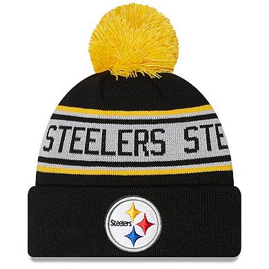 Youth New Era Black Pittsburgh Steelers Repeat Cuffed Knit Hat with Pom