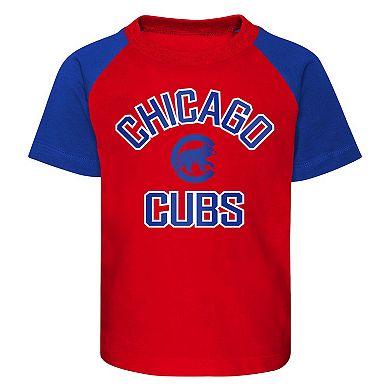 Preschool Chicago Cubs Red/Heather Gray Groundout Baller Raglan T-Shirt & Shorts Set