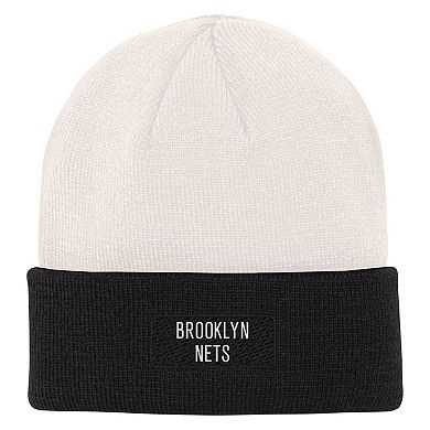 Youth Cream/Black Brooklyn Nets Bone Crown Cuffed Knit Hat