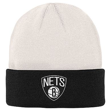 Youth Cream/Black Brooklyn Nets Bone Crown Cuffed Knit Hat