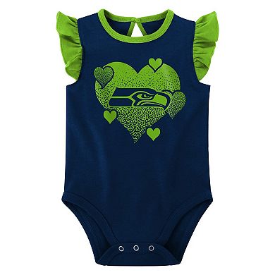 Girls Newborn & Infant Navy/Neon Green Seattle Seahawks Spread the Love 2-Pack Bodysuit Set