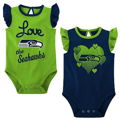 Girls Newborn & Infant Navy/Neon Green Seattle Seahawks Spread the Love 2-Pack Bodysuit Set
