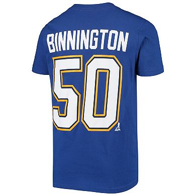 Youth Jordan Binnington Royal St. Louis Blues Player Name & Number T-Shirt