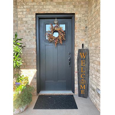 Rustic Farmhouse 4ft Reclaimed Wood Standing Halloween Coffin Welcome Sign