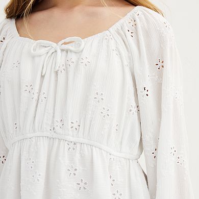 Girls 7-16 Limited Too Long Sleeve Eyelet Top