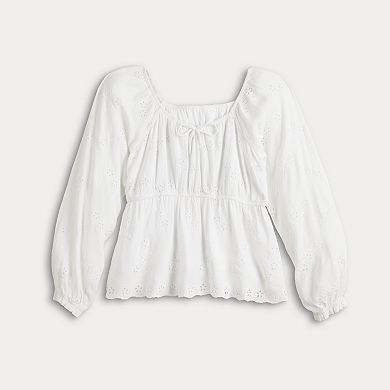 Girls 7-16 Limited Too Long Sleeve Eyelet Top