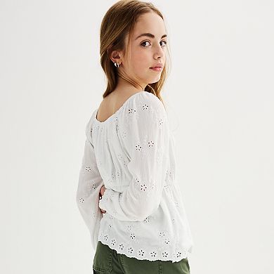 Girls 7-16 Limited Too Long Sleeve Eyelet Top