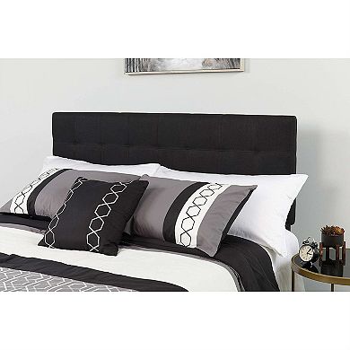 Full Size Modern Box-stitch Black Fabric Upholstered Headboard