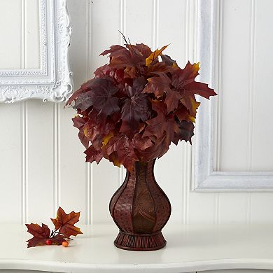 Autumn Maple Leaf Artificial Plant In Decorative Planter