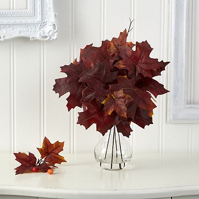 Autumn Maple Leaf Artificial Plant In Glass Planter